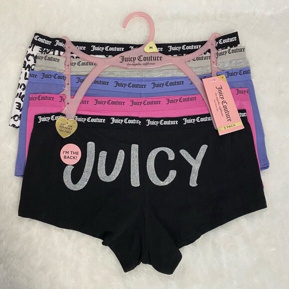 Juicy Couture Black, Gray, Pink, Purple Boy Short Hipster Panties Set NWT Size M - Picture 2 of 9